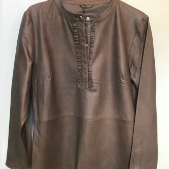 DEPECHE LEATHER SHIRT W FRILLS DUSTY TAUPE-0